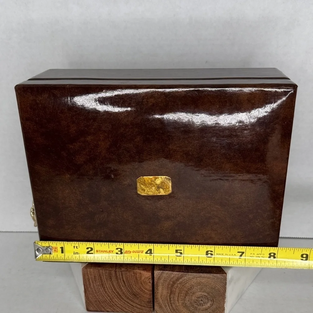 Vintage Swank Tortoiseshell Vinyl Gold Chain Jewelry Dresser Box Made in Sweden